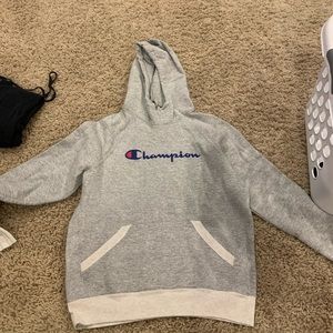 grey and white champion hoodie